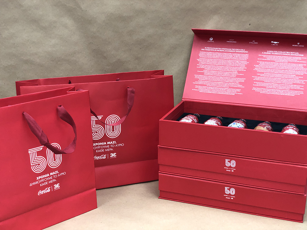 Coca-Cola 3Ε 50 years Anniversary Box & Paper Bag